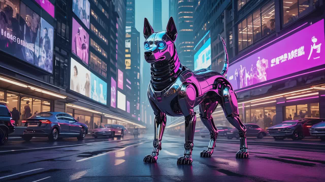 Cyberpunk Robot Dog in a Futuristic Cityscape