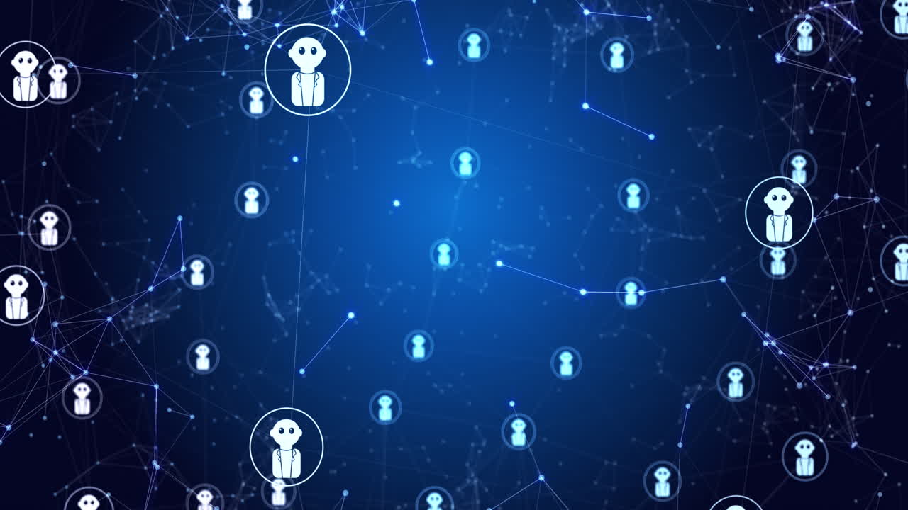 Animation of ai data processing over connections with ai icons