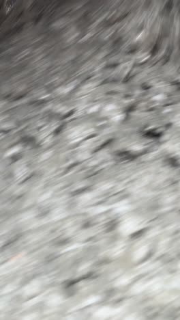 vertikale nahaufnahme von frischem beton, das in der trommel einer tragbaren mischmaschine gemischt wird.