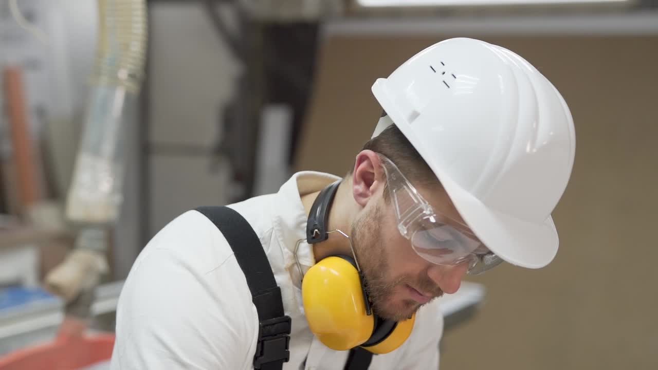 trabajador se pone gafas en el trabajo