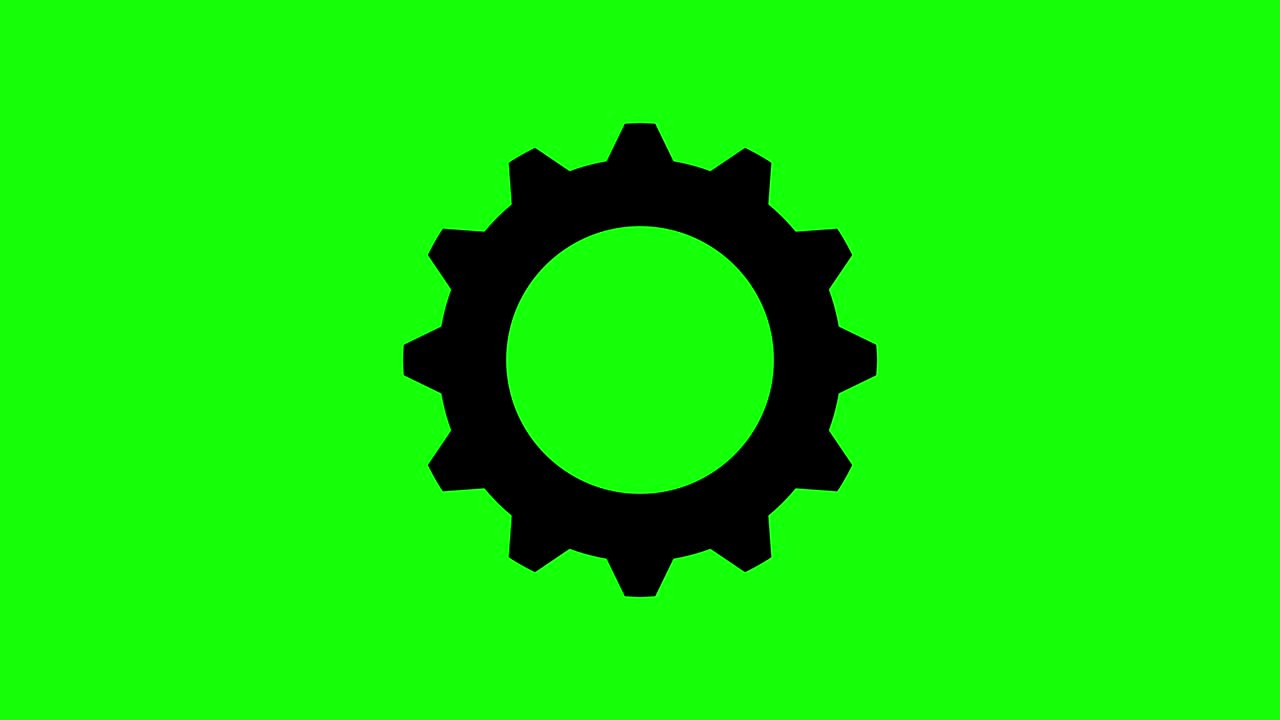 animación gráfica de movimiento de la rueda de engranajes de rotación en un fondo de clave de croma verde. icono de trabajo del mecanismo de ingeniería