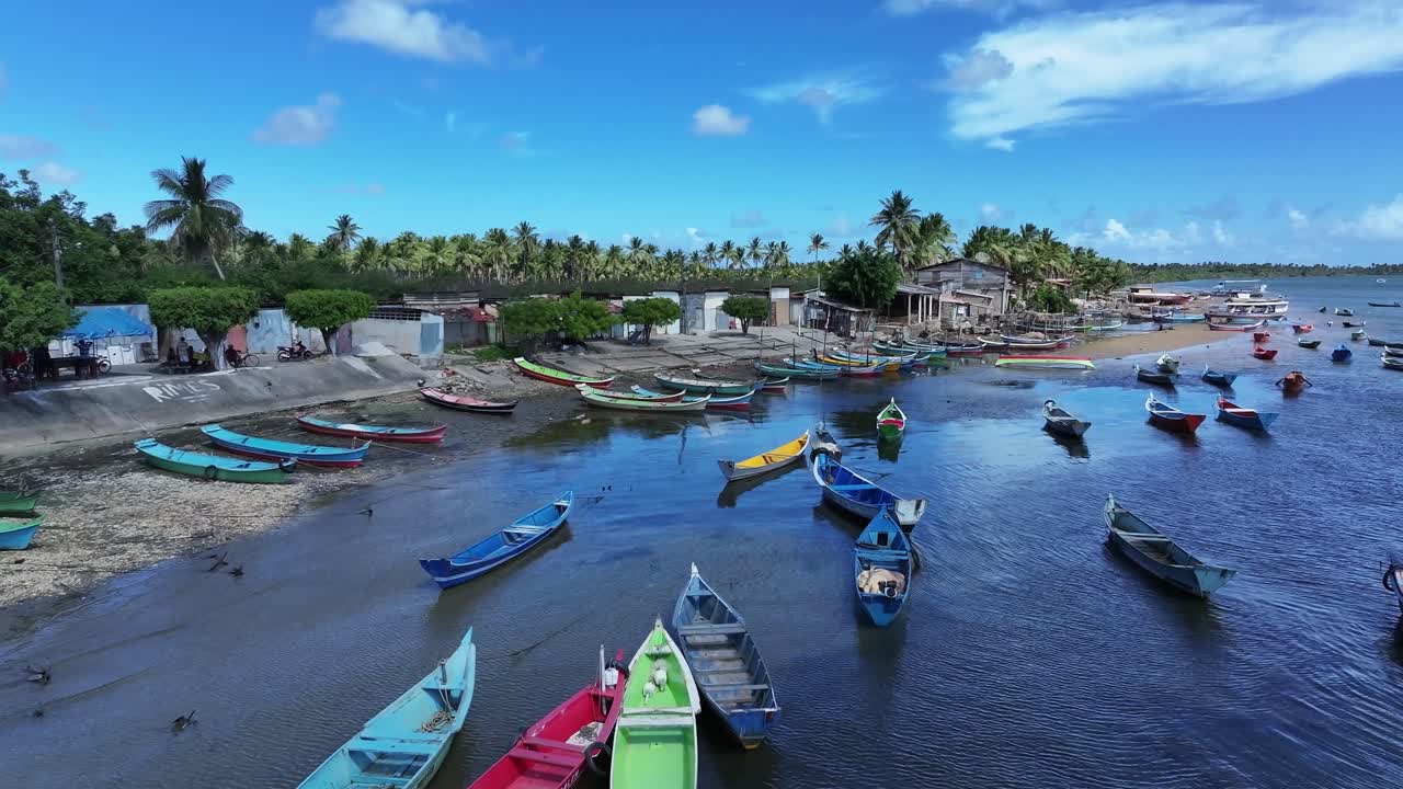 drone view of Canoas in the fishing village near the mouth of the São Francisco River