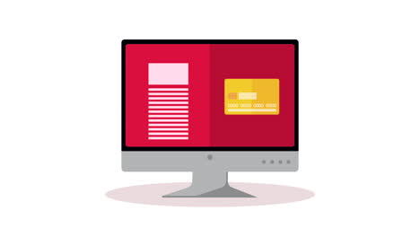 computadora de escritorio con animación de tarjeta de crédito