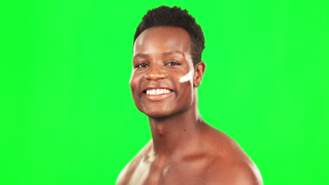 black man, cream and green screen portrait