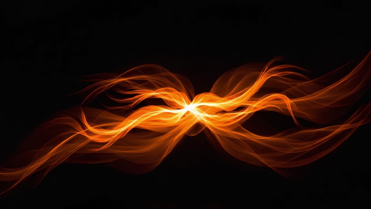Dynamic Flow of Warm Orange Flames Creating an Enchanting Visual Display Against a Dark Background, Symbolizing Movement and Energy