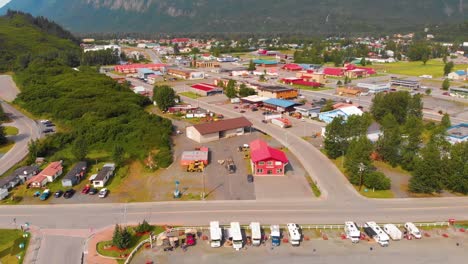 4K-Drone-Video-of-Fishing-Village-in-Valdez,-AK-during-Sunny-Summer-Day