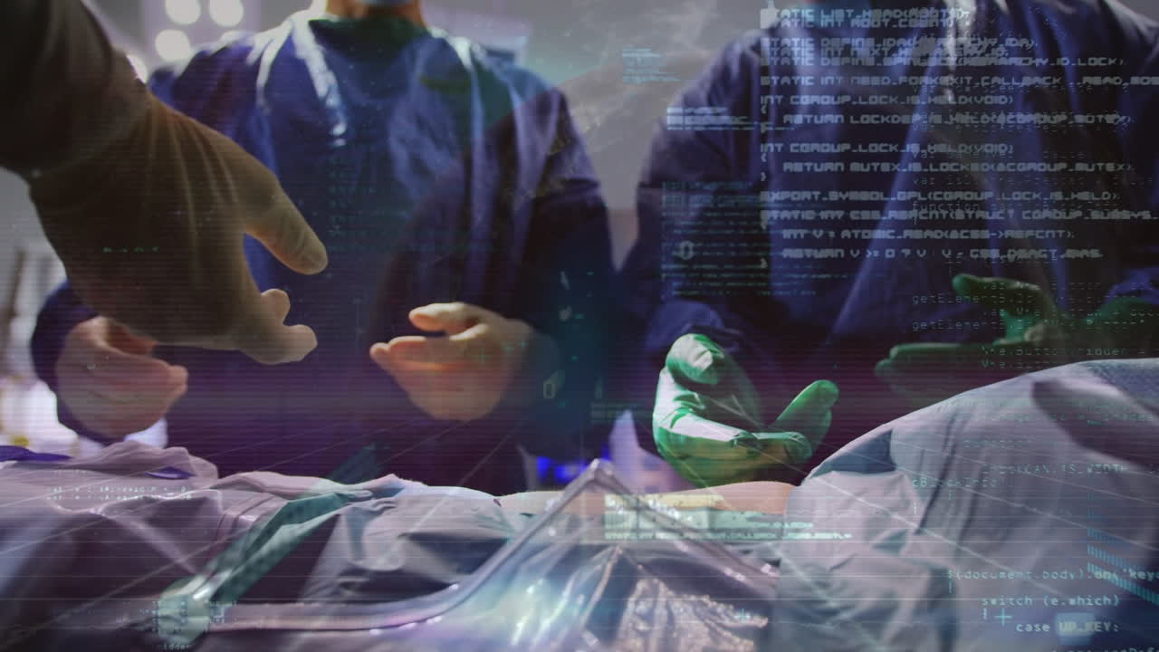 수술 중 백인 외과 의사에 대한 데이터 처리 애니메이션