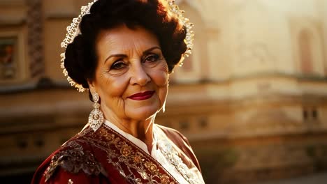 elegant senior woman in a red dress