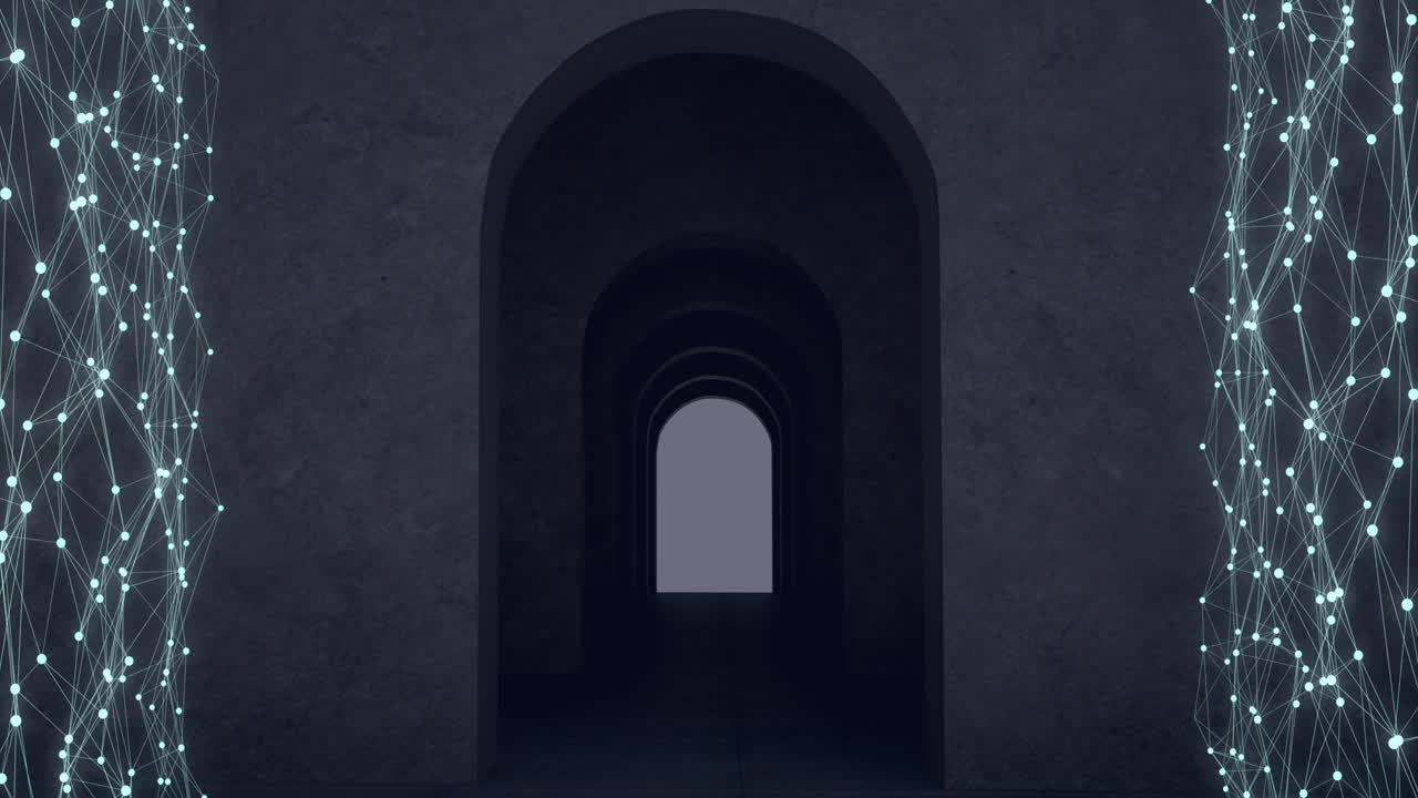 어두운 배경에 문 위의 연결 네트워크의 애니메이션
