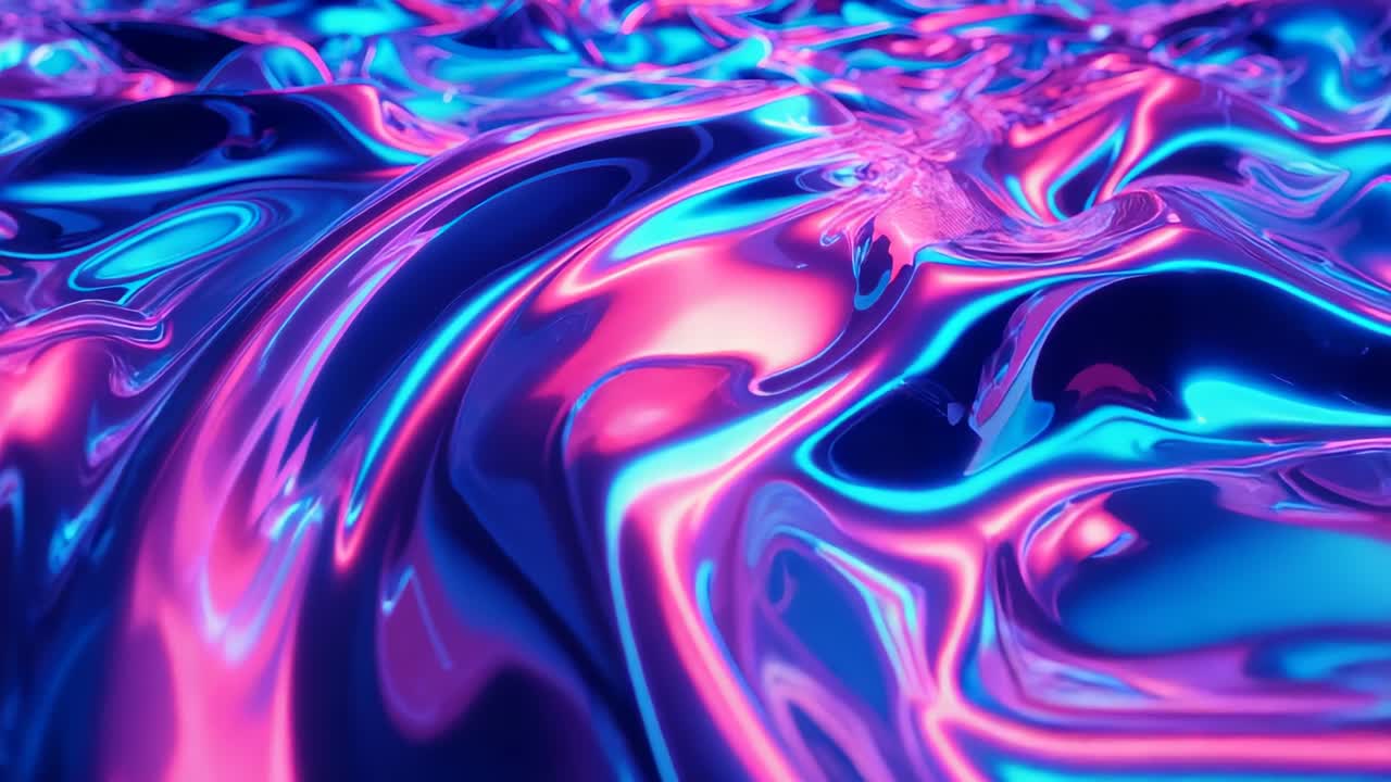 Risposta a luci rosa-blu al neon pulsanti, superficie liquida increspata e riflessi in evoluzione