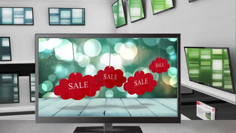 televisión con etiquetas de venta en su pantalla