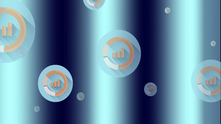 Animation of bar graph icons floating against blue gradient background