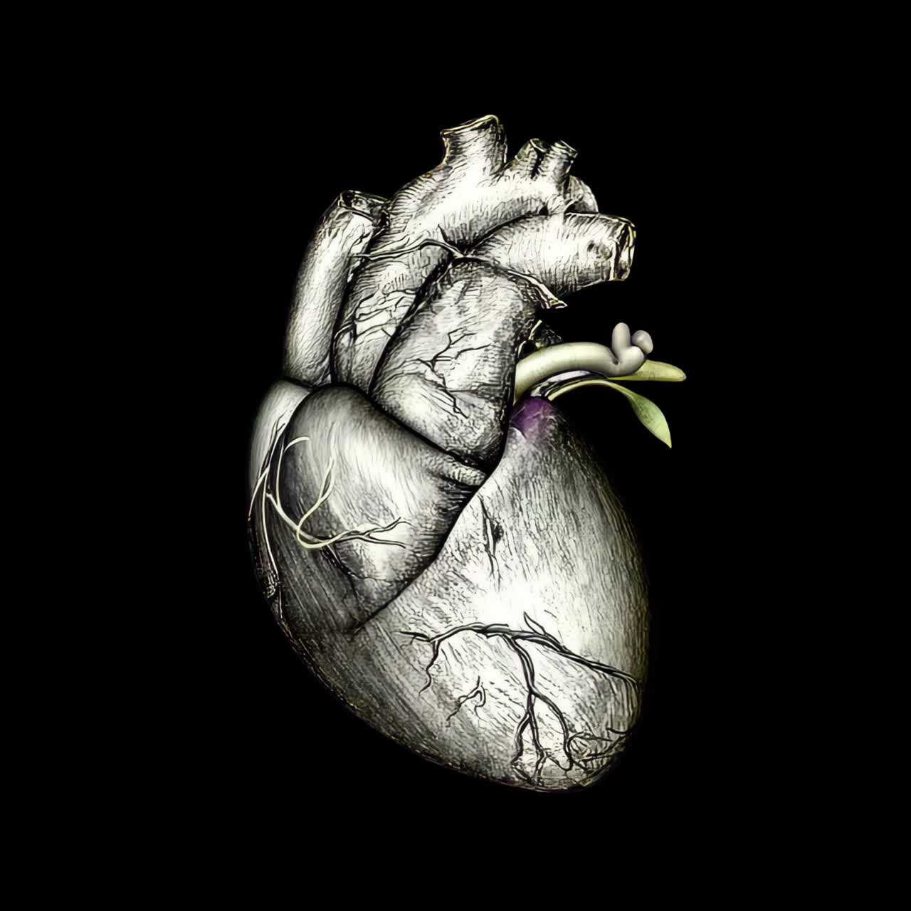 Artistic anatomical heart illustration animation isolated asset, transparent 4K video, alpha