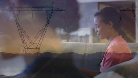 animación del paisaje y las redes sobre la gente de negocios en la oficina