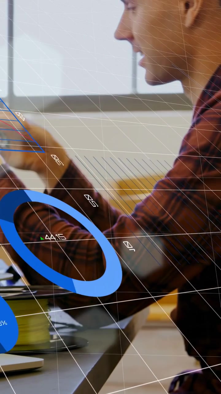 Vertical video: Camera panning starting hands reaching phone man tapping swiping reading AR charts