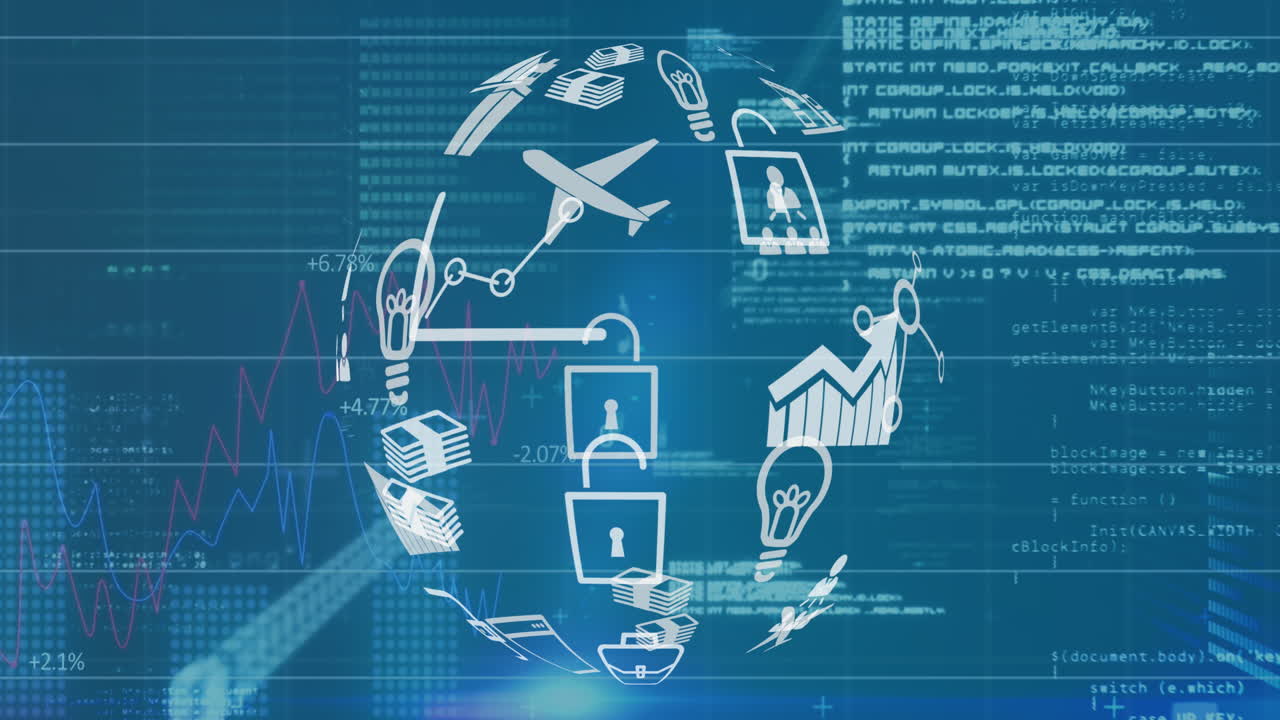 어두운 배경에 데이터 처리 및 아이콘의 비디오