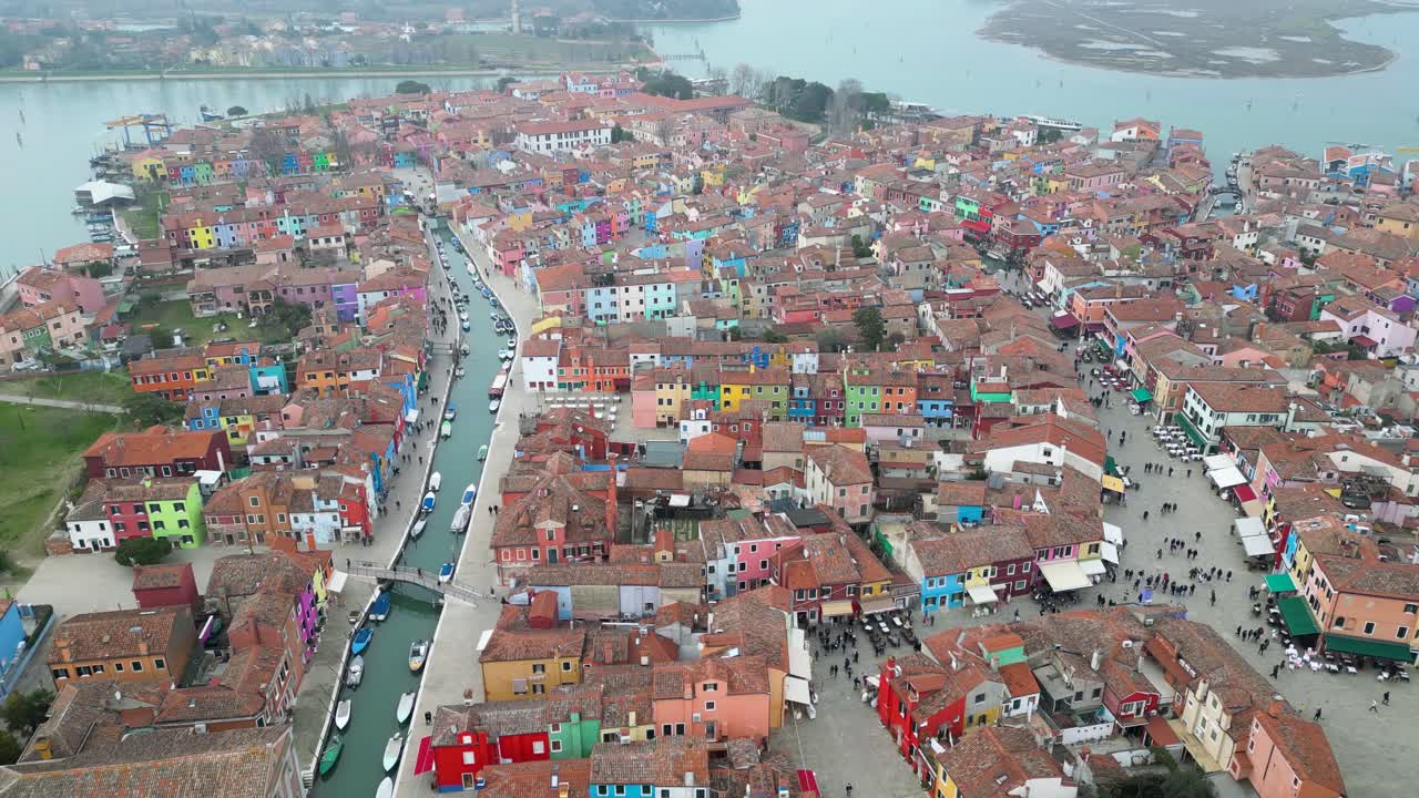 Foggy Aerial Flyover of Burano, Italy