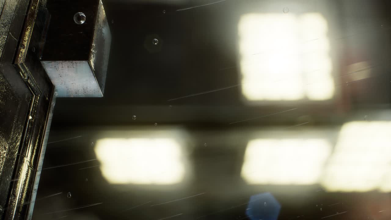 보케 조명과 함께 비가 오는 밤의 도시 장면