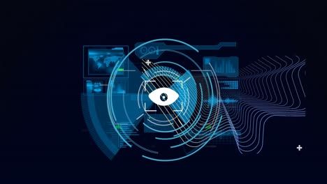 animation of data processing and eye on black background