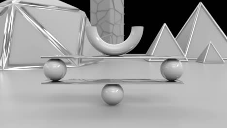 animación en bucle 3d de equilibrio perfecto de objetos geométricos. diseño de glamour con movimiento suave.