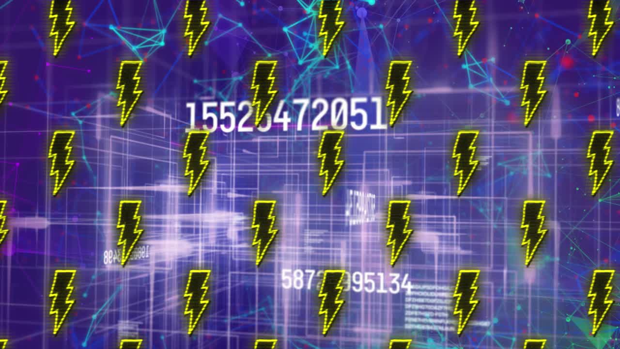 animación de relámpagos y red de conexiones a través de la red y procesamiento de datos