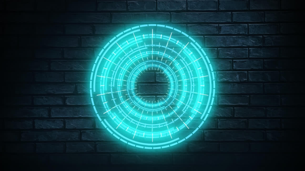 animación de un escáner azul brillante sobre una pared de ladrillo negro