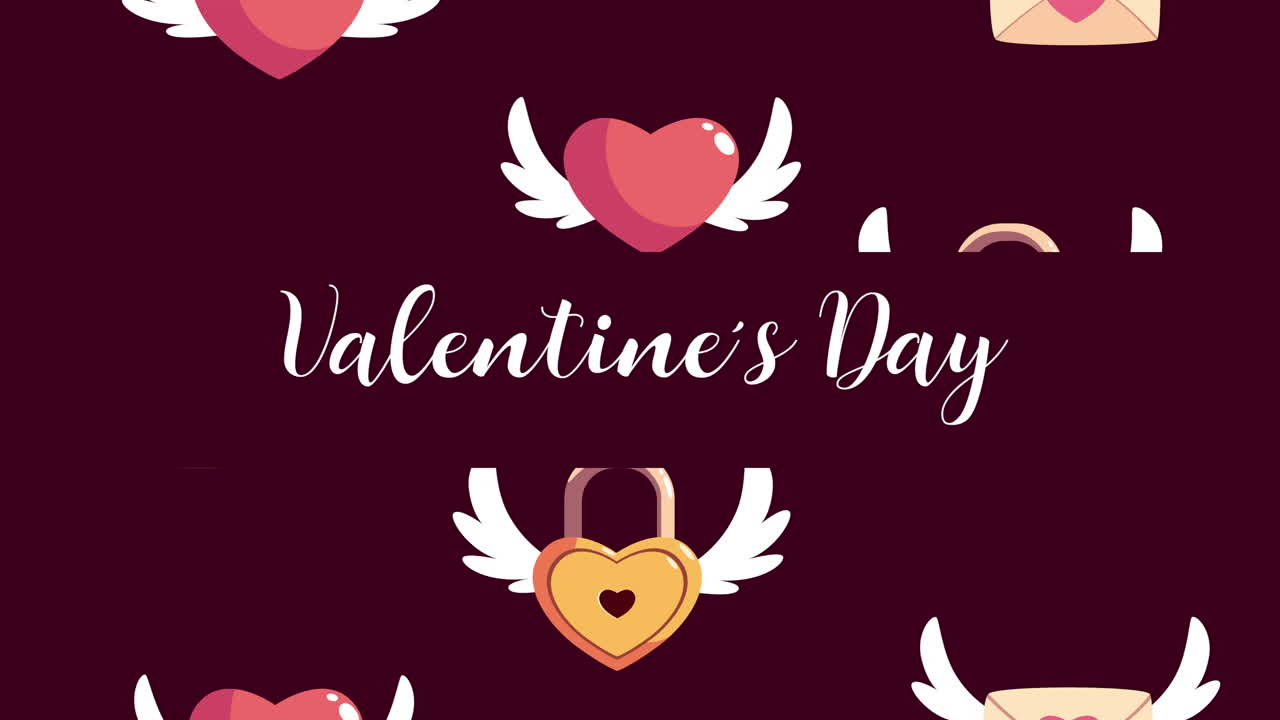 feliz día de san valentín letras con conjunto de íconos de amor volando