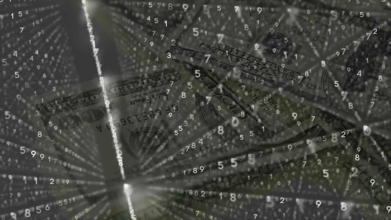 미국 달러 지폐에 대한 데이터 처리의 애니메이션