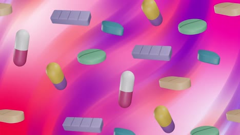 Animation-of-floating-pills-on-colourful-background