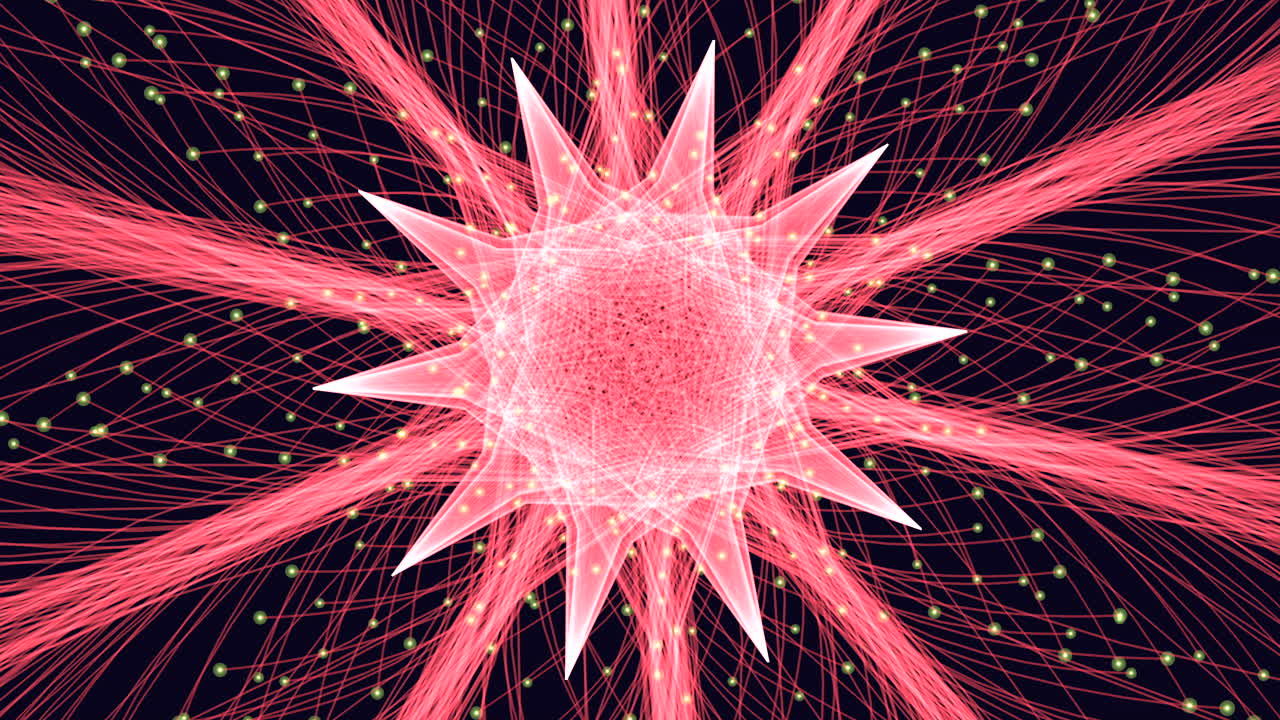 The image showcases a radiant star composed of glowing lines arranged in a circular pattern, emanating a vibrant and energetic aura from its center in a symmetrical design