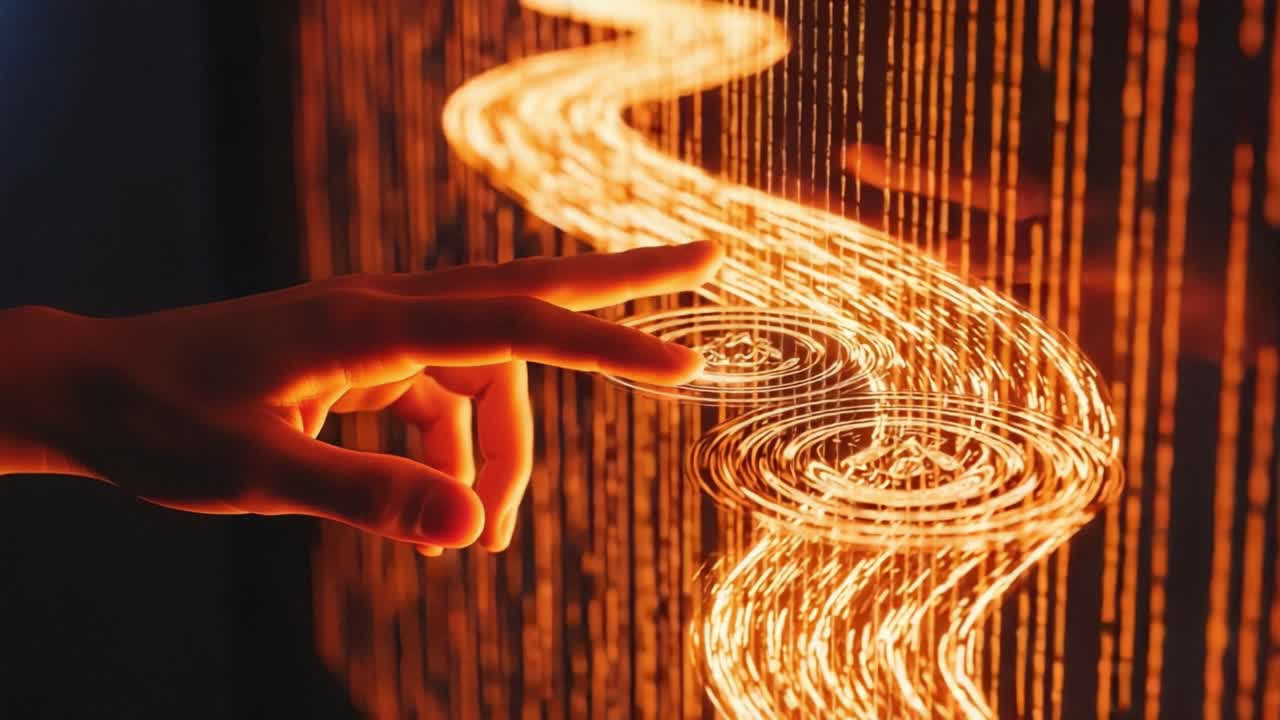 A Captivating Interaction with Illuminated Data: Exploring the Flow of Light and Energy Through Digital Waves in an Enigmatic Display of Artistic Innovation