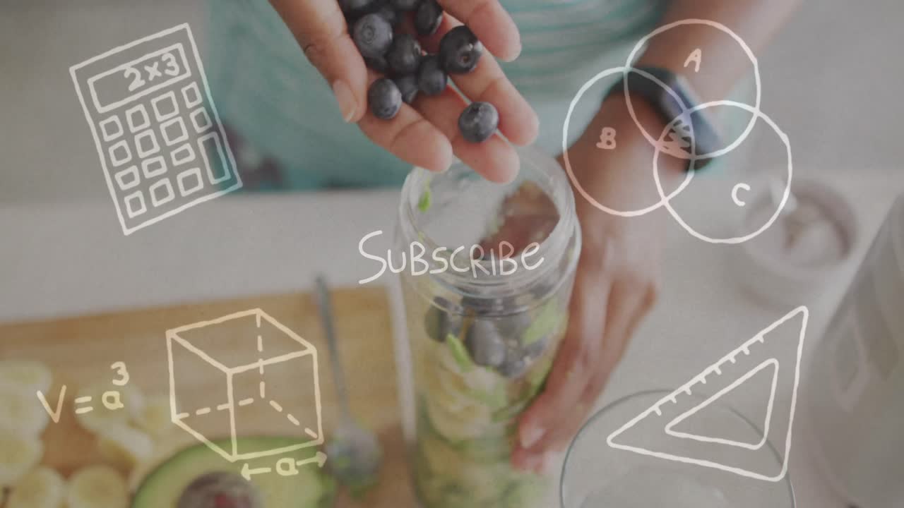 스무시를 만드는 아프리카계 미국인 여성에 대한 수학적 공식의 떨어지는 애니메이션