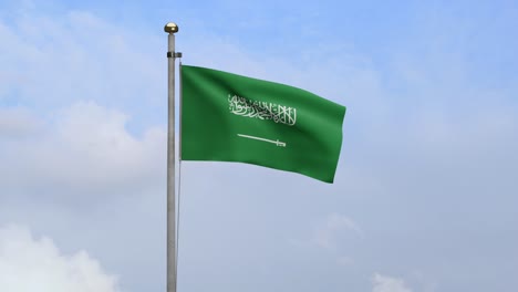 kingdom saudi arabia flag waving in wind with blue sky. ksa banner blowing