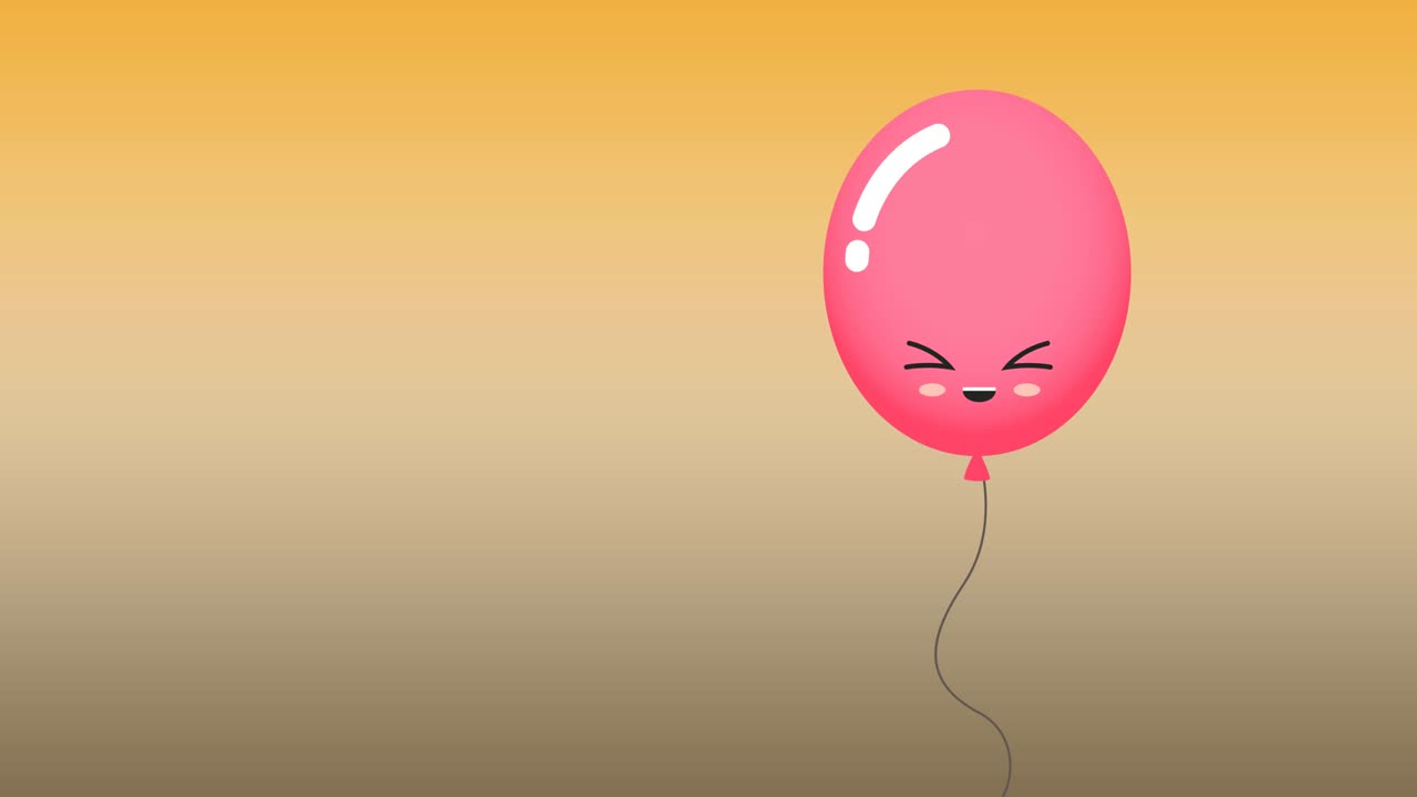 오렌지색 배경에 얼굴과 복사 공간이 있는 분홍색 풍선의 애니메이션