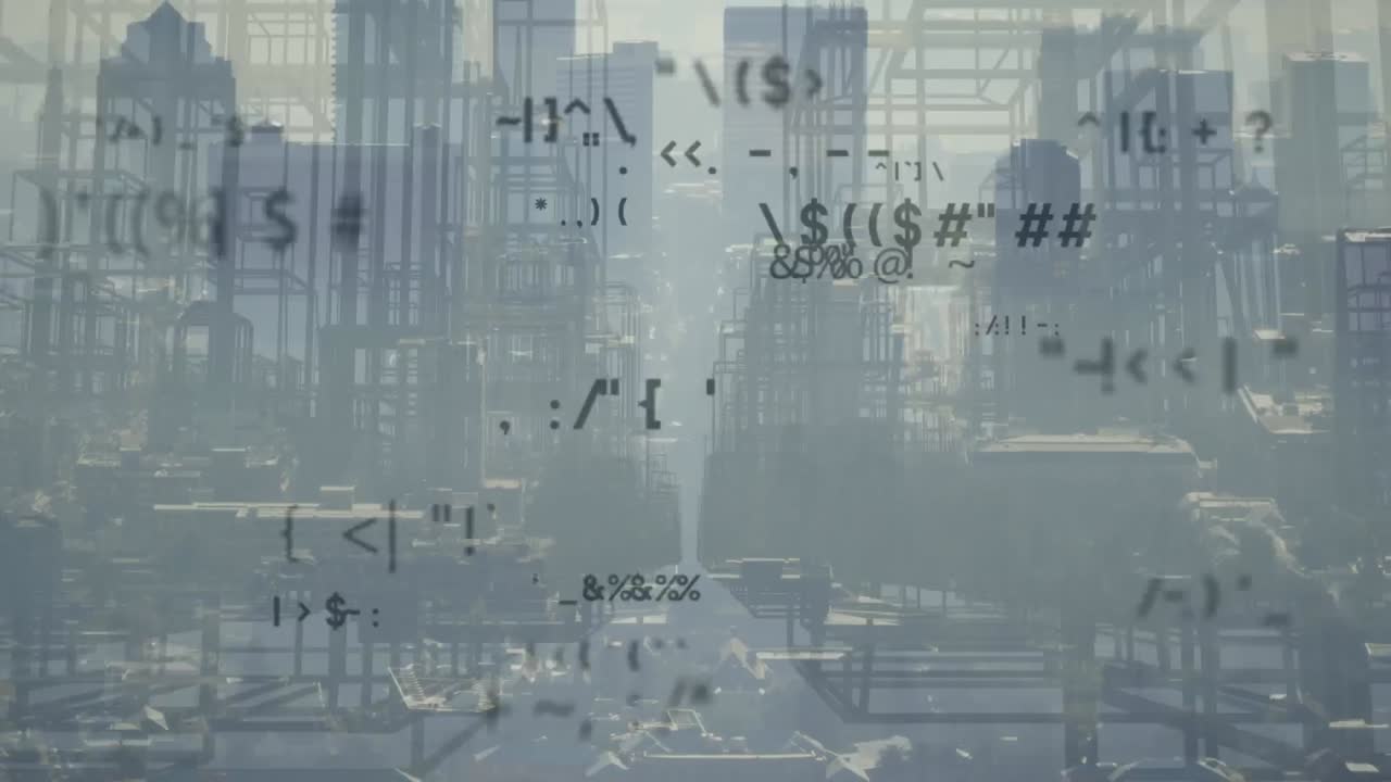 도시 풍경의 공중 전망에 대한 3d 구조에 대한 여러 가지 변화하는 기호의 애니메이션