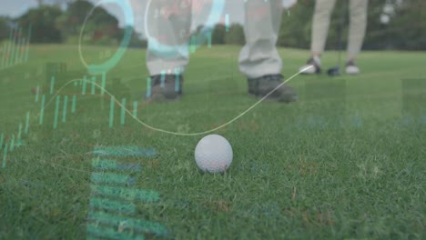 animation of data processing over male golf player on golf course