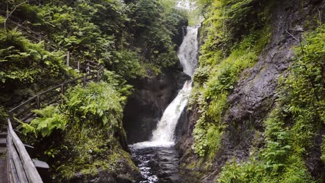 Exuberante-Bosque-Verde-Con-Una-Gran-Cascada-Que-Fluye