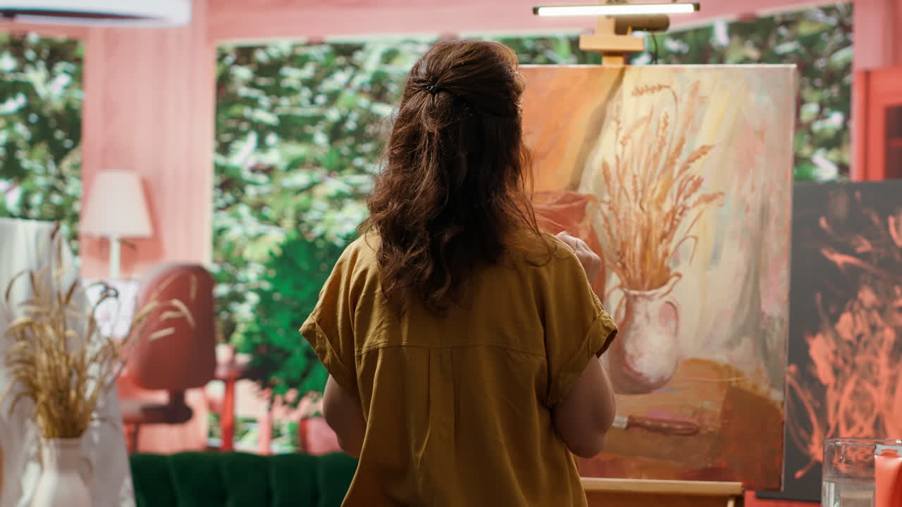 Artist Painting Still Life in Art Studio