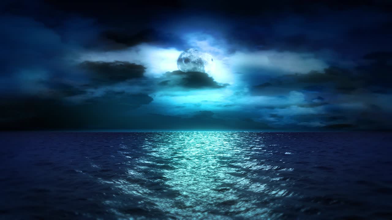 luz de la luna del océano y nubes (bucle)