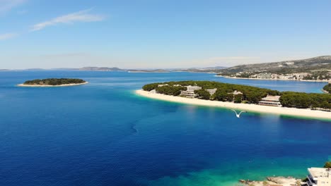 a drone shot of a flyover in primosten, croatia