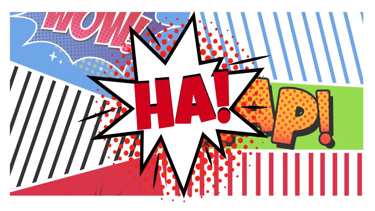 화이트 배경에 음성 거품과 선으로 움직이는 만화 텍스트의 애니메이션