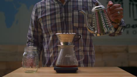 Man-pours-water-over-coffee-grounds