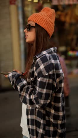 woman walking and using phone