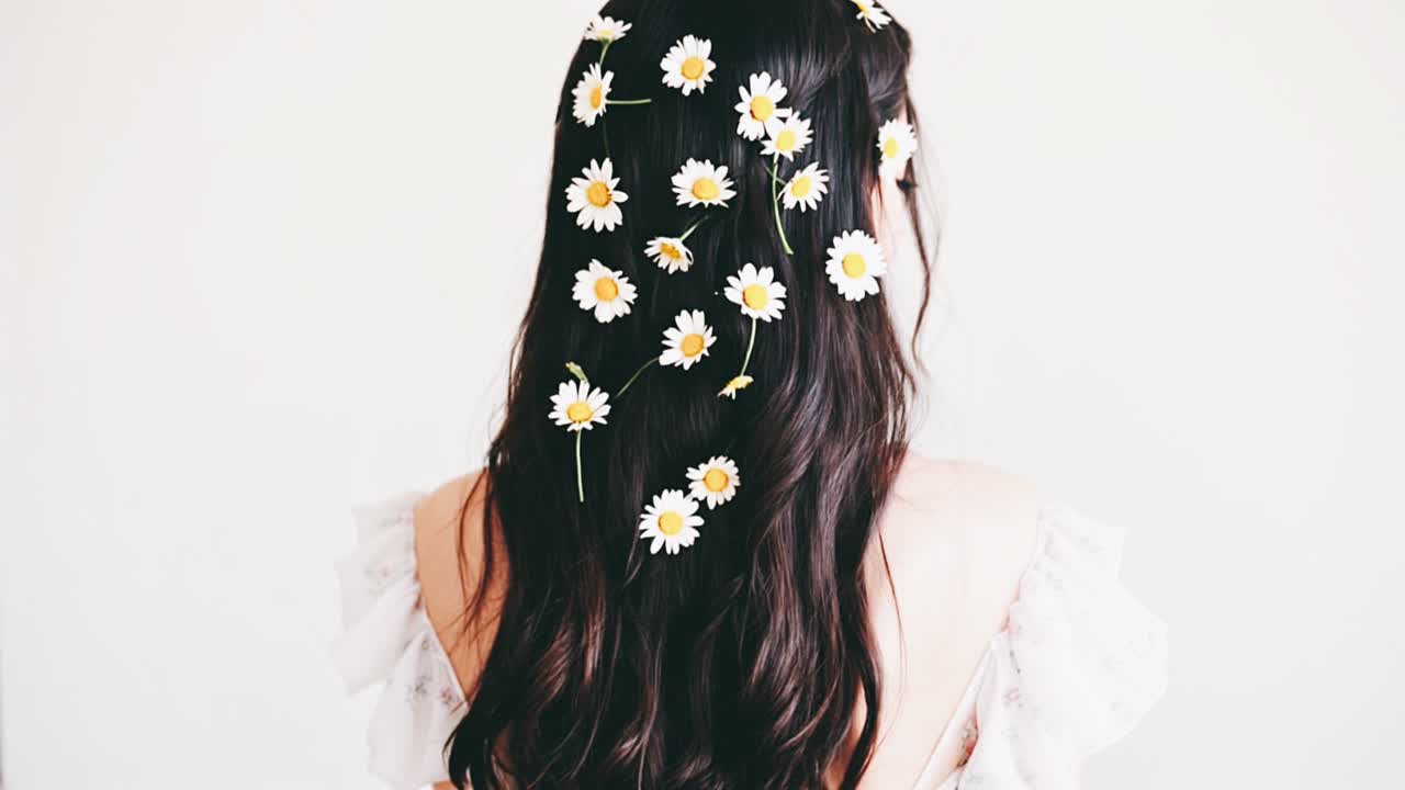 머리카락에 꽃이 달린 여자