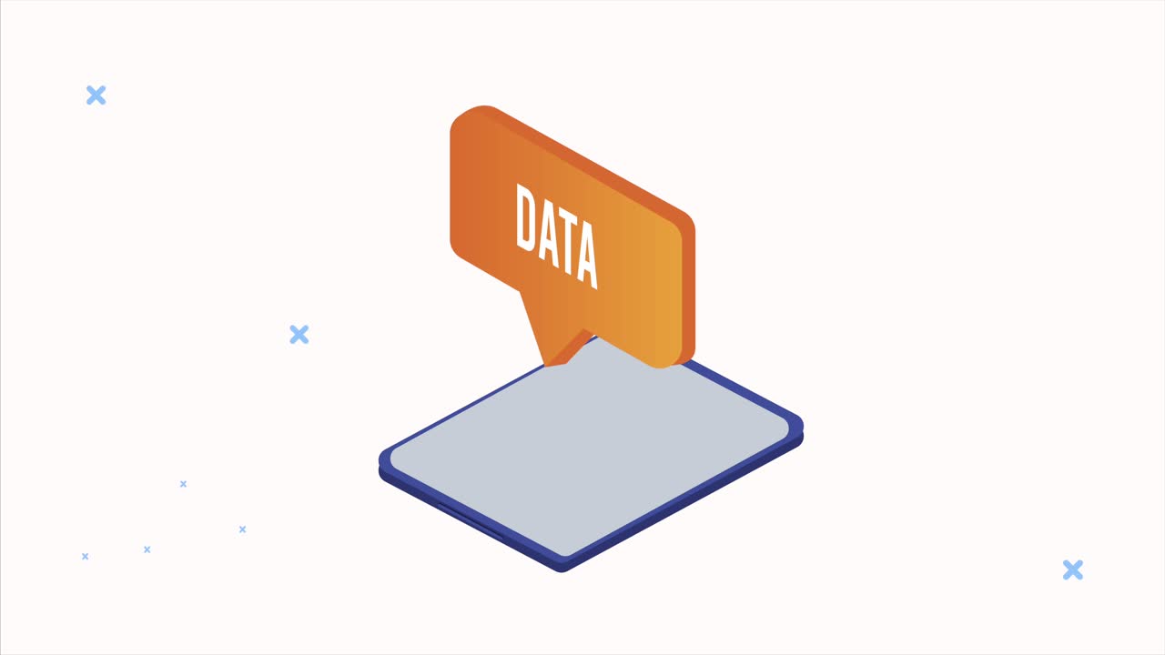 data server analysis animation with speech bubble in smartphone
