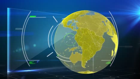 Animation-Des-Scope-Scannens-Mit-Netzwerk-Von-Verbindungen-Mit-Symbolen-Auf-Blauem-Bildschirm