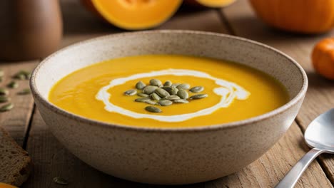Pumpkin Soup with Cream and Seeds