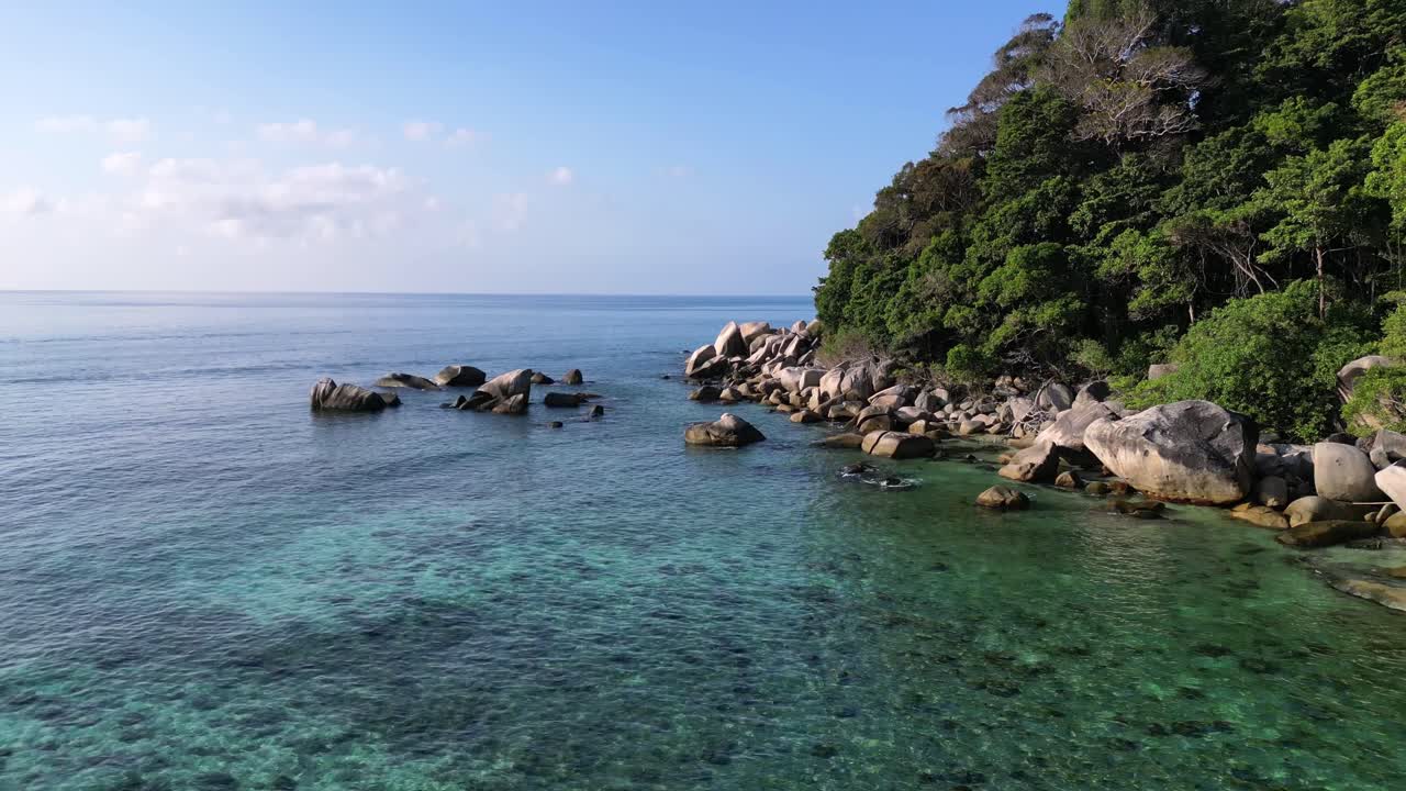 Seychelles beach palm trees smooth rocks