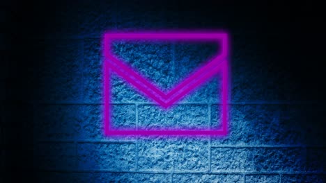 Animation-of-glowing-neon-envelope-icon-on-brick-wall