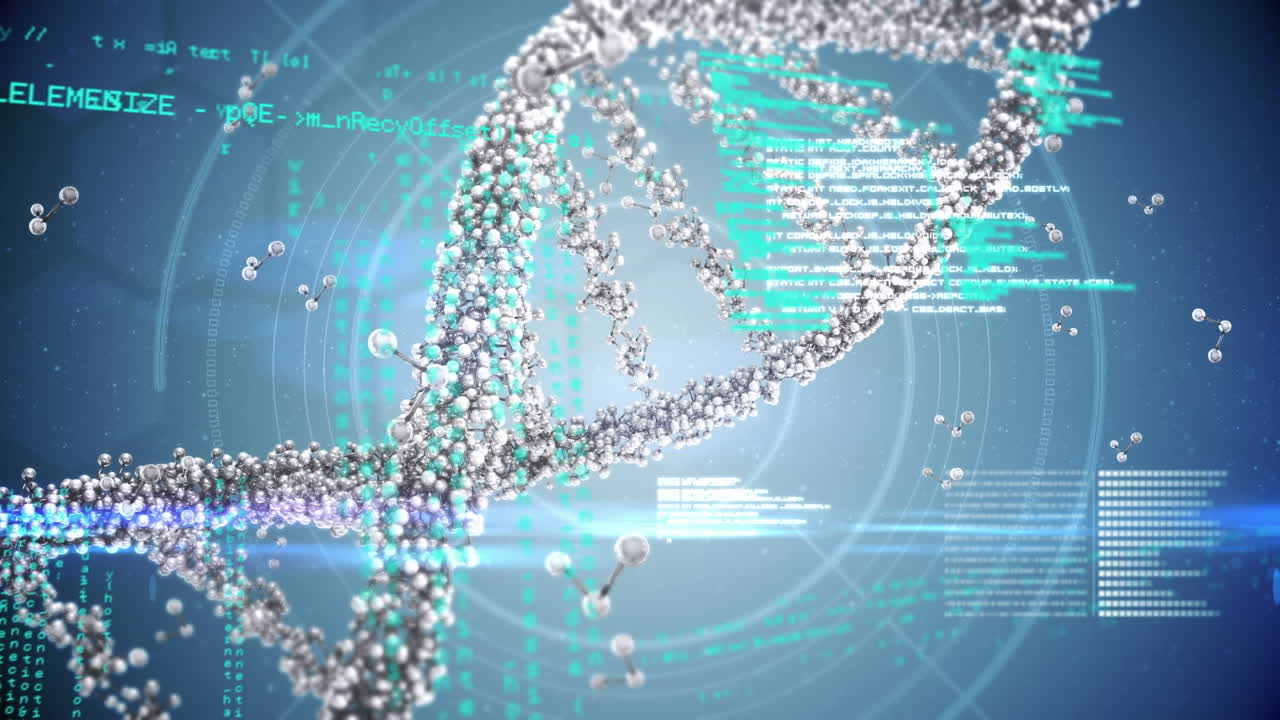 3차원 dna 가닥 스핀링에 대한 데이터 처리 애니메이션